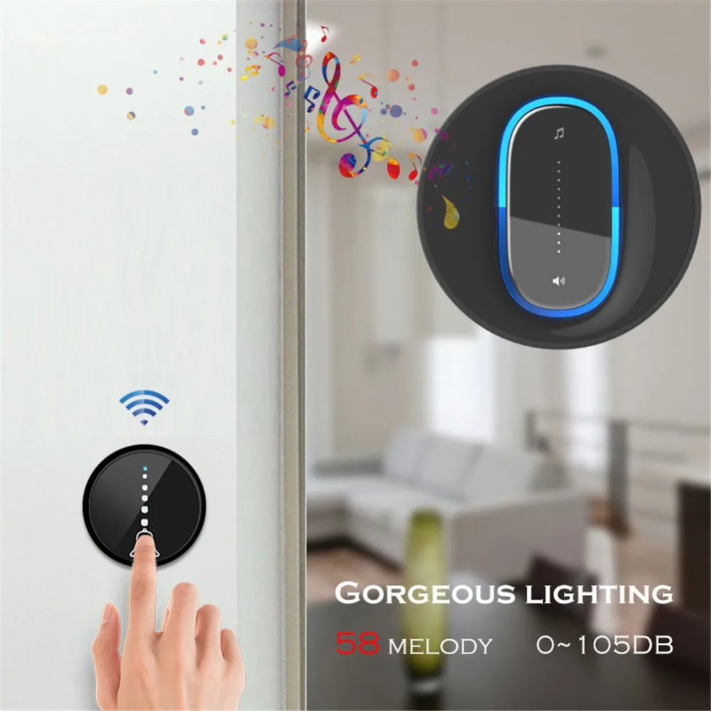 SMATRUL self powered Waterproof Wireless DoorBell night light no battery EU plug home Cordless Door Bell 1 2 button 1 2 Receiver 1