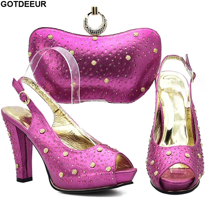 

Latest Design Italian Shoes with Matching Bags for Women Nigerian Women Wedding Shoes and Bag Set Decorated with Rhinestone
