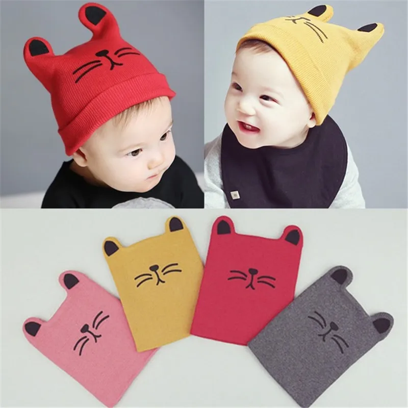 

ideacherry New Soft 100 Cotton Hat For Newborn Baby Boys Girls Kids Winter Warm Knitted Beanie Hat with Ears Babies Accessories
