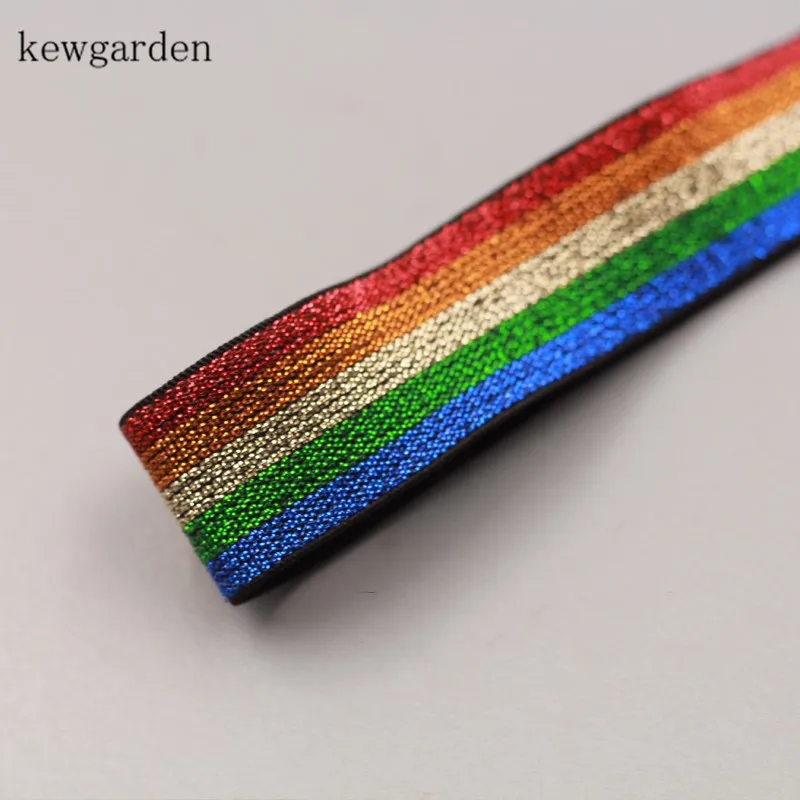 

kewgarden Rubber band Satin Ribbon Rainbow Stripe Elasticity Ribbons 1" 25mm Handmade Tape Clothing Accessories 4 Merers