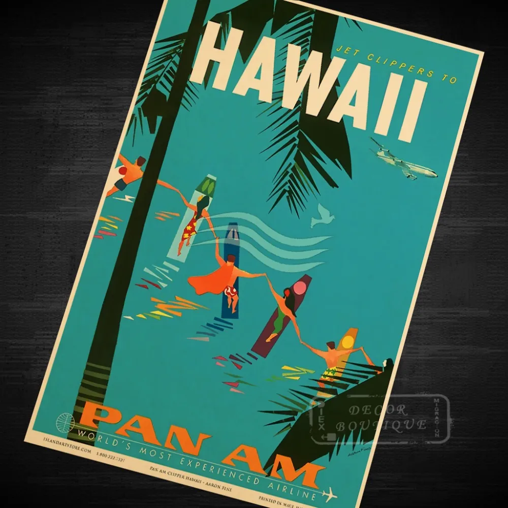 Pop Tropical Island of Hawaii Travel Vintage Retro Kraft Poster Decorative DIY Wall Canvas