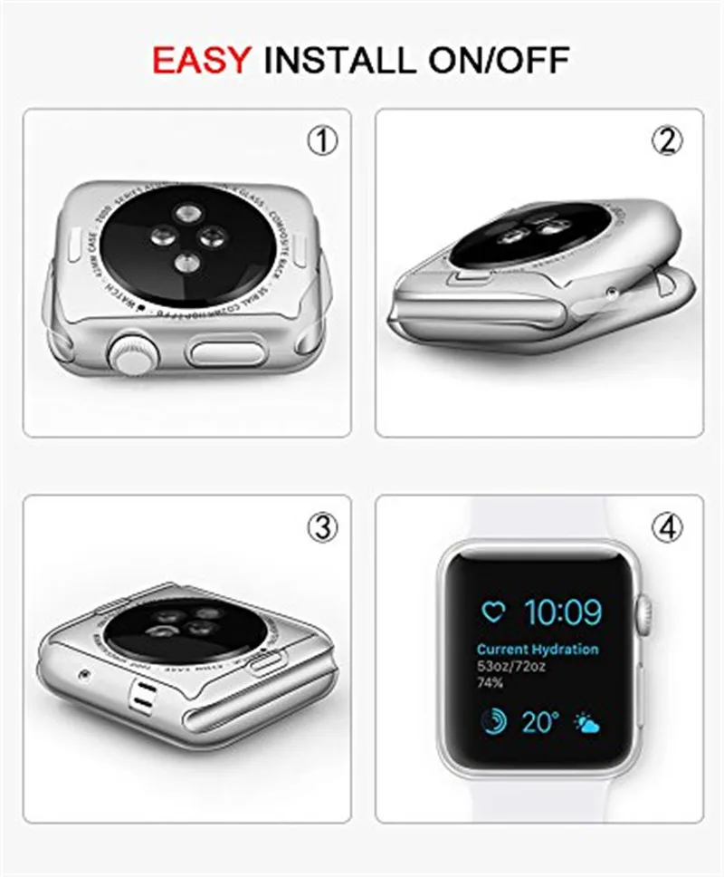 Watch accessories for Apple Watch Case Series 3 2 1 Soft Slim TPU Screen Protector All-around Ultra-thin Cover for iWatch