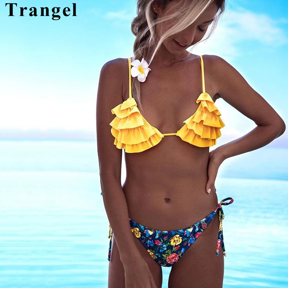 

Trangel swimwear women sexy brazilian bikini set floral print swimsuit female Bandage Biquini Bathing Suit beach push up bikinis