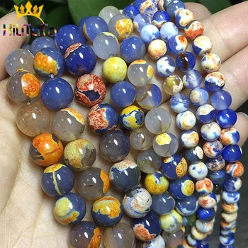 

Natural Stone Orange Blue Fire Agates Beads Round Loose Spacer Bead For Jewelry DIY Bracelet Necklace Making 15''Strand 6/8/10mm
