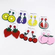 Распродажа акриловых сережек для женщин Арбуз Лимон, клубника летние большие размеры преувеличенные серьги-Вишенки