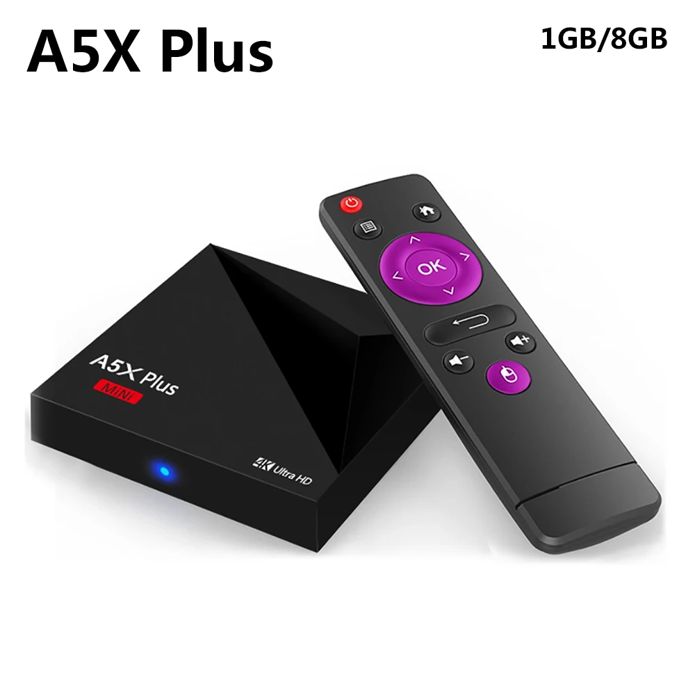 

A5X Plus Mini Android 8.1 TV Box RK3328 Quad Core 1GB 8GB USB 3.0 100M LAN Wifi Smart TV Box VP9 H.265 HDR10 4K HD Media Player