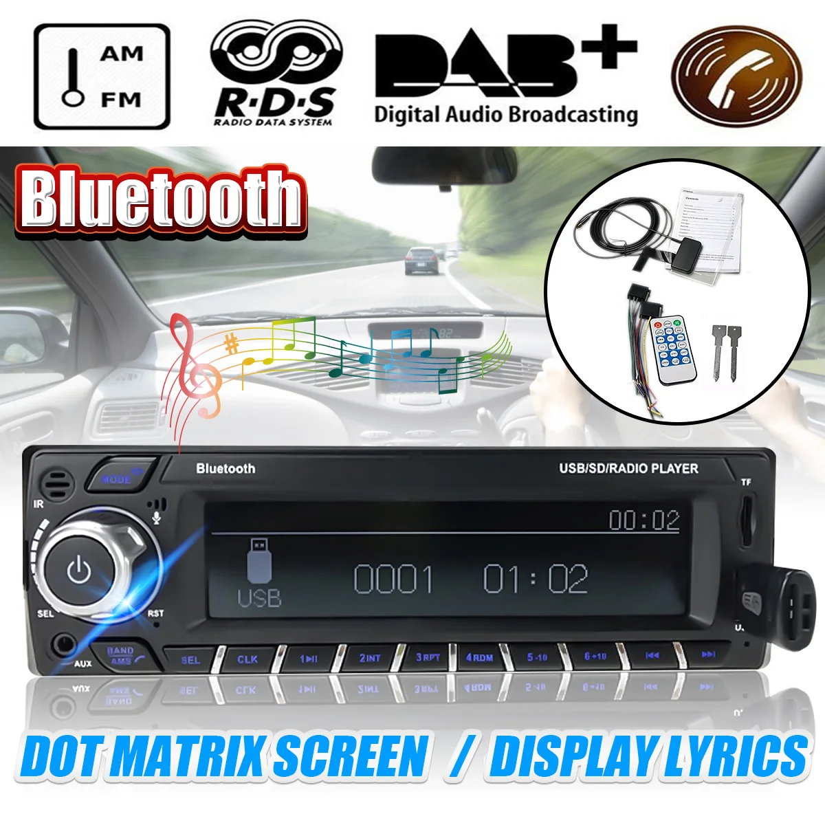 

Dot Matrixs Screen Car bluetooth HiFi Radio Stereo Audio Power Amplifier DAB Receiver Autoradio Support AM FM RDS for Home Auto