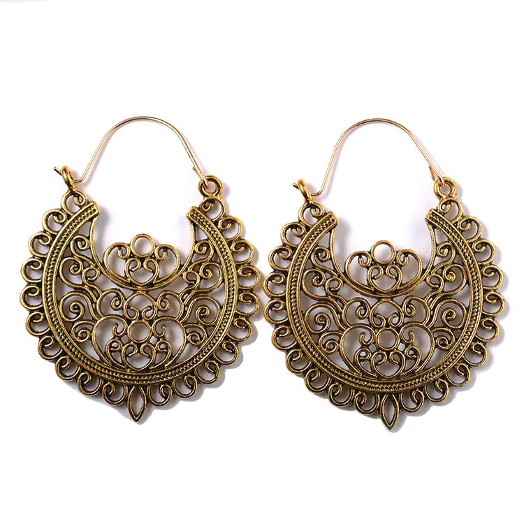 

European and American famous retro-exaggerated Bohemian metal alloy carved Earrings ins jewelry