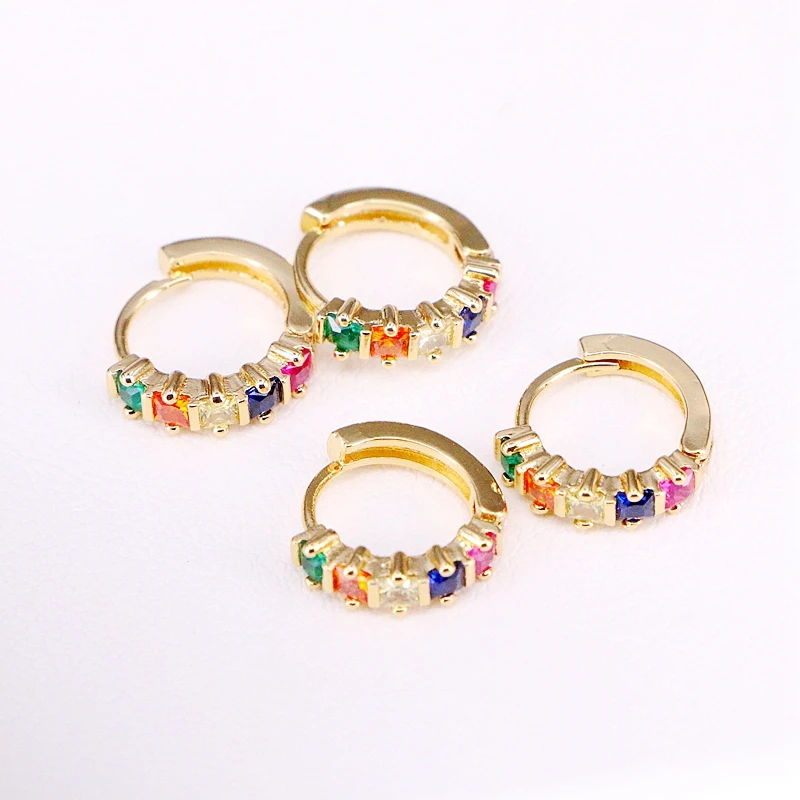 

6Pairs, Fashion Crystal Rainbow Hoop Micro Pave CZ Gold Color Circle shaped Zirconia Multi Colorful CZ Earrings For Women Girls