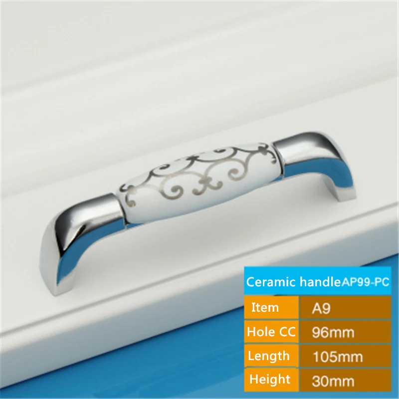 

Length 105mm Hole C:C: 96mm Ceramic handle Kitchen Furniture cabinet handle drawer pulls with silver flower print