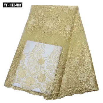 

French Lace Champagne Gold Cheap Factory Price High Quality Wedding Dress Tulle Lace 5 Yards Nigeria Net Lace Fabric A1559