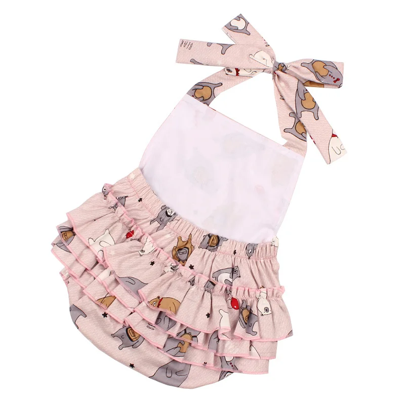 Bear Print Baby Girls Summer Rompers & Headband Newborn Infant Cotton Ruffles Sleeveless Jumpsuit Girls Beach Costume (7)