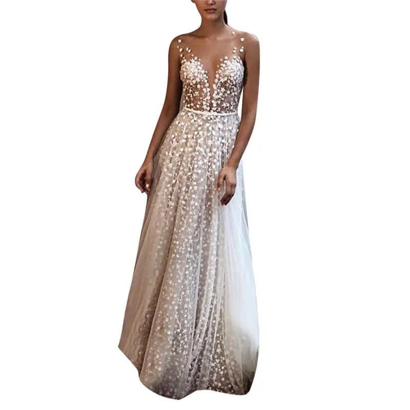 

Fashion Dress Women Sling Cross Wedding V-Neck Elegant Party Evening Slim Hollow Lace Dress Vestidos De Verano 2019M#14