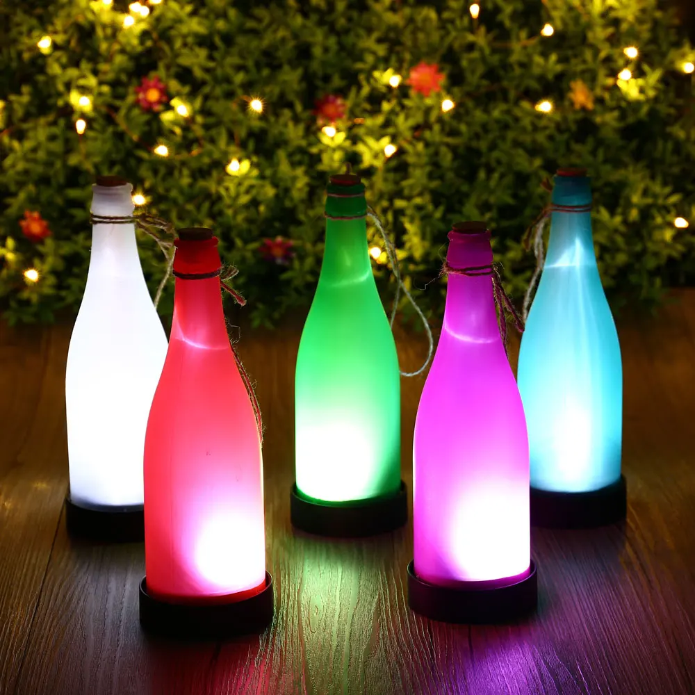 Hot 5pcs Plastic LED Solar Wine Bottle Lights Garden