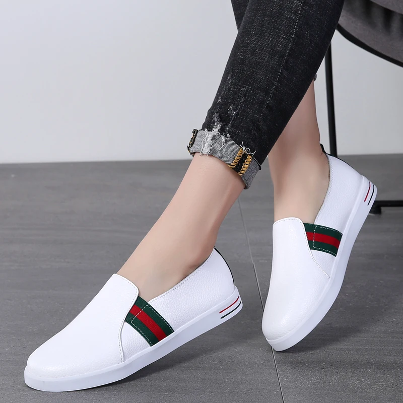 

2019 Brand Flats Woman Cow Leather Platform female Slip On Summer Women's Loafers fashion casual shoes women zapatos de mujer