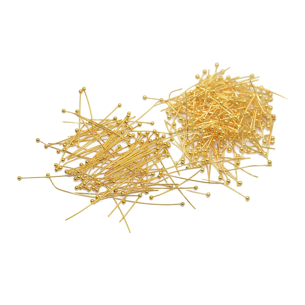 300 Pieces Brass Ball Pin Jewelry Findings Earring Headpins Eyepin 20mm 30mm Gold
