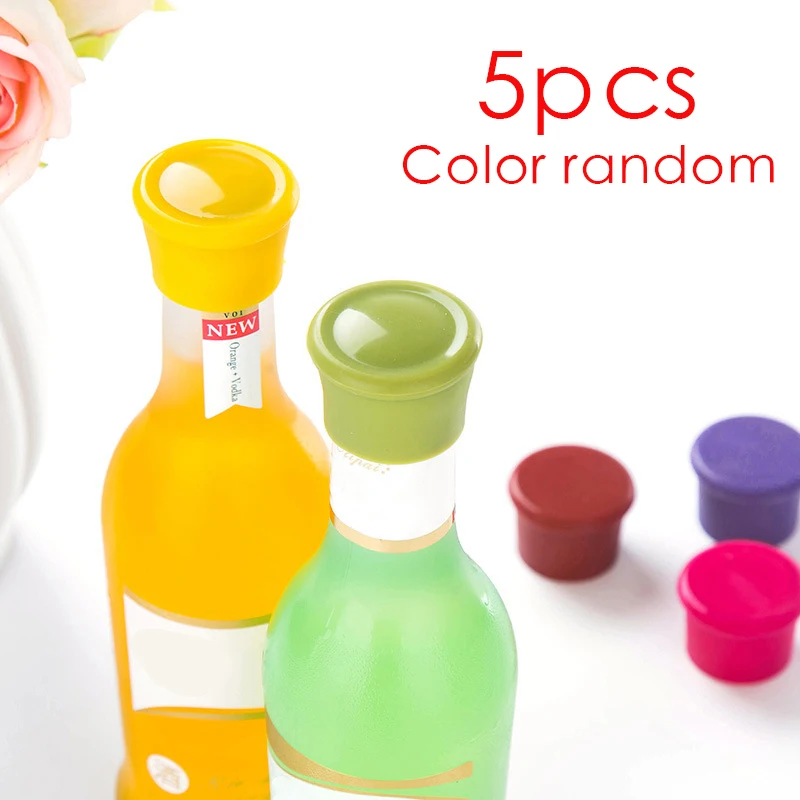 

5 Pcs/Set Home Kitchen Reusable Silicone Wine Bottle Stopper Beer Cap Seal Cover Tool Practical