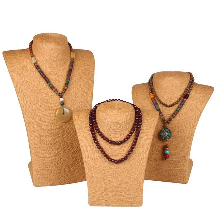 Details about   Beige Hemp Rope Jewelry Necklace Pendant Display Case Stand Holder Neck Display 