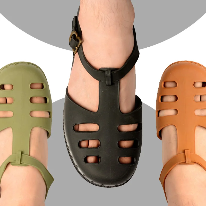 Пляжные закрытый носок воды Желе дышащие резиновые стринги модная повседневная обувь мужские сандалии лето 2019 г. Открытый дизайнер