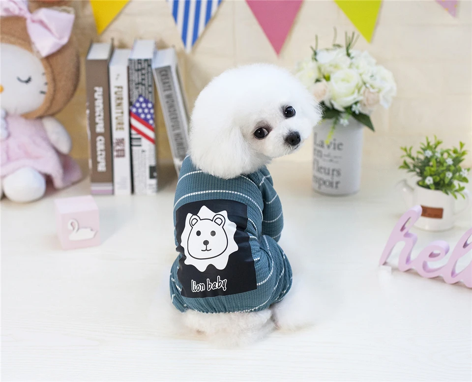 Spring Summer Cotton Dog Clothes Striped Clothing for Dogs Printed Lion Chihuahua Tracksuit Pet Clothes Suit for Dogs Pets (8)