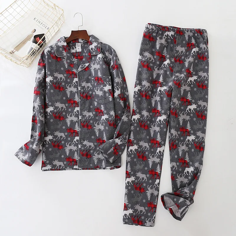 2019 новые пижамы для Для мужчин 100% фриволите хлопок Для мужчин; домашняя одежда с рисунком оленя 2 предмета с длинными рукавами Пижама