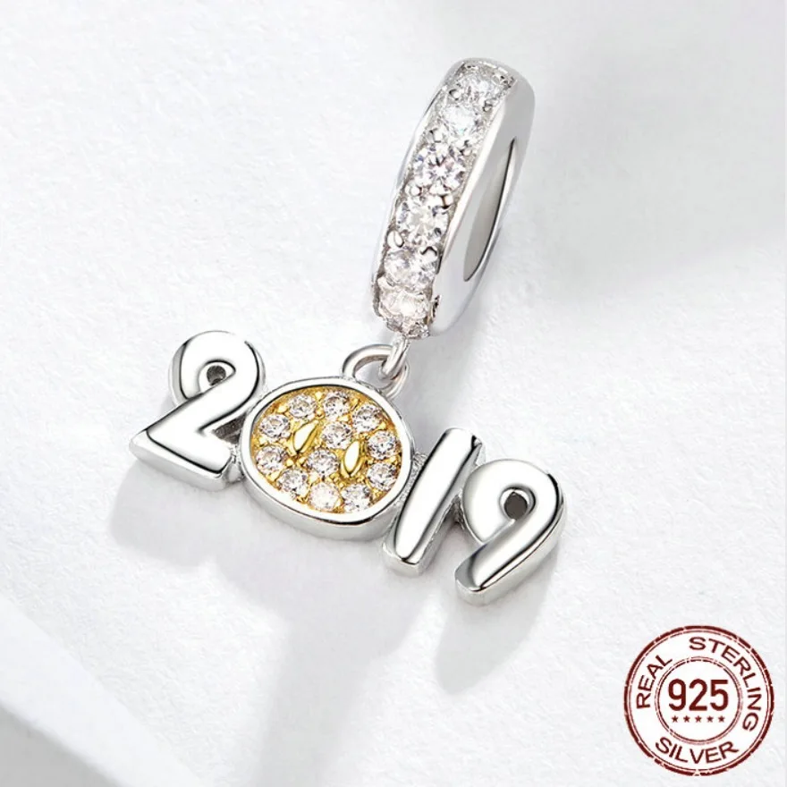 

925 Sterling Silver Beads Fit Original Pandora Bracelet Welcome 2019 Pendant Charm Beads for Jewelry Making Women Silver Gift