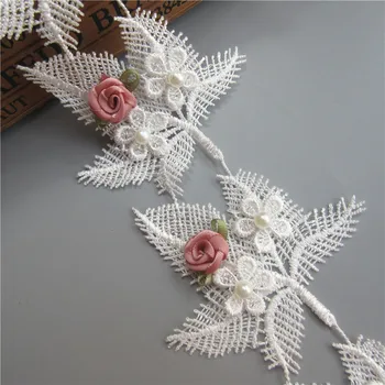 

1yd Soluble Polyester Leaf Pearl Flower Embroidered Lace Trim Ribbon Fabric Sewing Supplies Craft Decor, DIY Handmade Materials