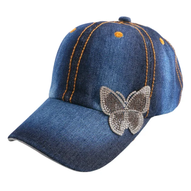 Новая модная летняя бейсбольная кепка для мальчиков и девочек 4-12 лет, красивый горный хрусталь, джинсы с бабочками, хлопковые красивые бейсболки - Цвет: NO 9