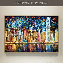 Artist Design Colorful Hong Kong Landscape Oil Painting on Canvas Hand-painted Hong Kong Night Oil Painting for Living Room Artist Design Colorful Hong Kong Landscape Oil Painting on Canvas Hand-painted Hong Kong Night Oil Painting for Living Room
