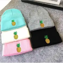 2018 новый бренд вышивка ананас зимние шапки для мужчин шапочка Гибкая женские шапки теплые Skullies вязаные