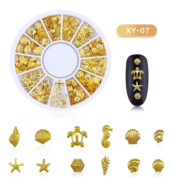 Pandahall смешанные размеры 3D золотые металлические заклепки ногтей круглый сердца украшения Маникюр DIY аксессуары в колеса - Цвет: XY-07