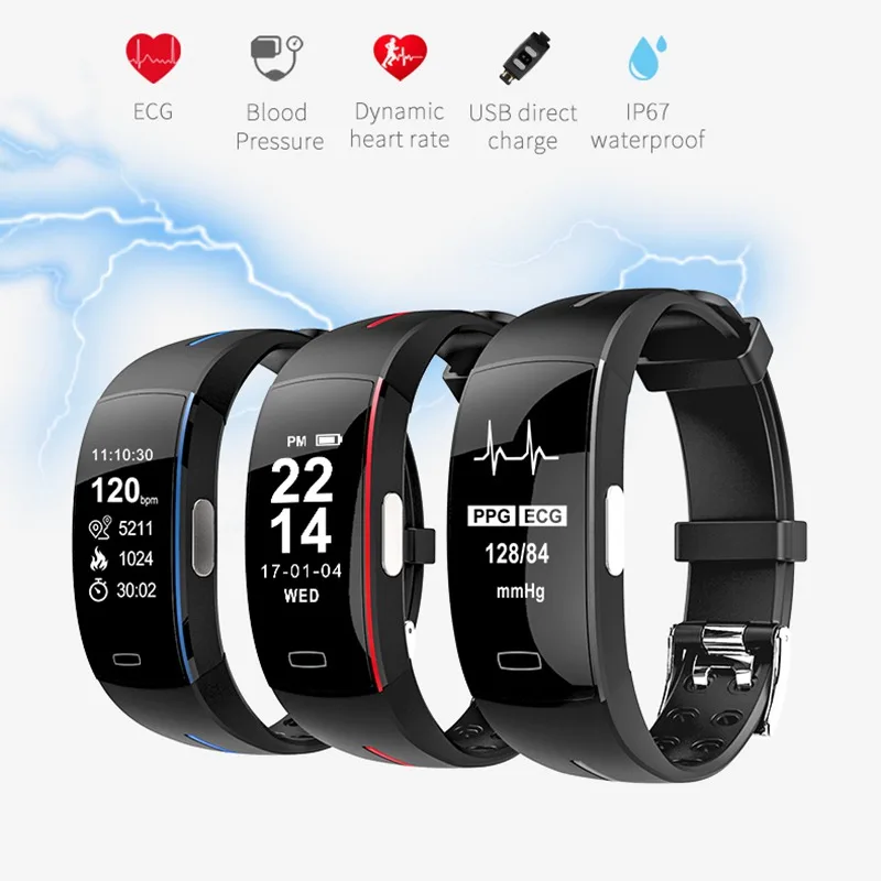 P3 Smart Bracelet ECG Blood Pressure Exercise Heart Rate Monitoring Tracker for IOS /Android Smart Wristband
