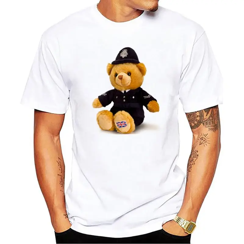 

2018 new summer fashion men's short sleeve super cute vogue Police bear Teddy T-shirt white tops cool hipster tees