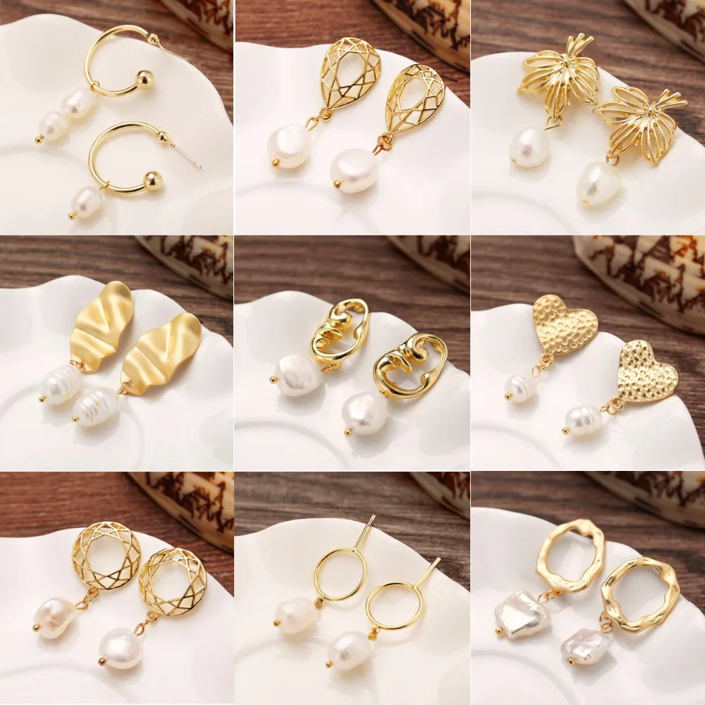 

New Gold Drop Earrings For Women Geometric Dangle Freshwater Pearl Earring Heart Irregular Earrings Pendientes Mujer Moda 2019