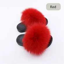 Детские тапочки принцессы с натуральным лисьим мехом для девочек; сезон осень-зима; Плюшевые Пушистые вьетнамки на плоской подошве для детей; обувь для девочек