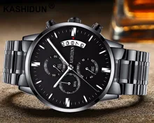 KASHIDUN 2017 hombres de Acero Inoxidable Análogo de Cuarzo Relojes Casual Reloj Militar A Prueba de agua Multi-función de $ Number Horas de Tiempo de Calendario