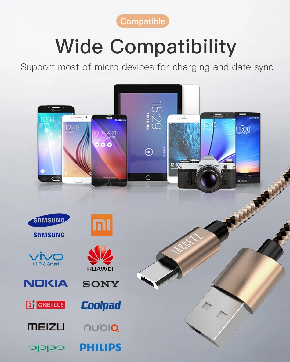 ACCEZZ Micro USB кабель для samsung S6 S7 Xiaomi Redmi Note 5 7 Pro LG Android мобильный телефон 2.4A Быстрая зарядка данных Провода Кабели