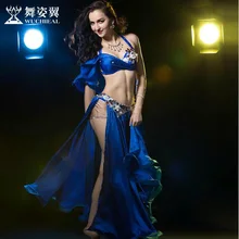 Новинка, высокое качество, костюм для танца живота, платья, Сексуальные Топы+ юбка, сценические костюмы, костюмы, одежда M/L, 4 цвета