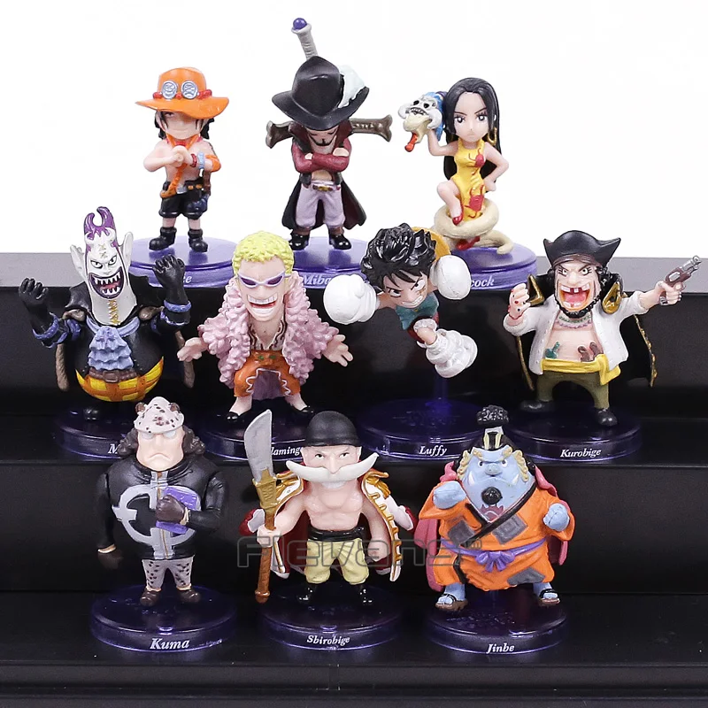 

Anime One Piece Toys 10pcs/set Luffy Ace Boa Hankokku Dracule Mihawk Doflamingo Kuma Teach Jinbe Moria Edward PVC Figures