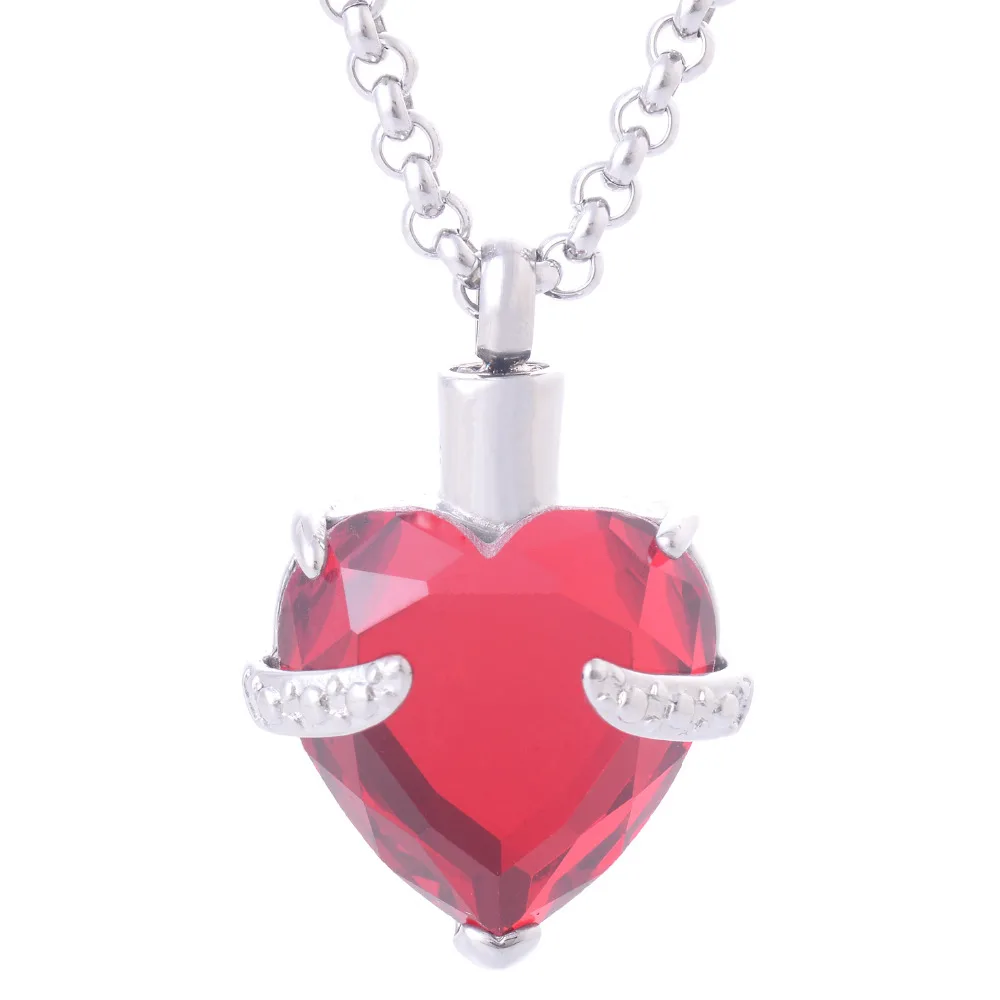 

Women's Big Heart Red Crystal Birthstone Pendants Necklaces Stainless Steel Cremation Jewelry Ash Urns Necklace Keepsakes IR174