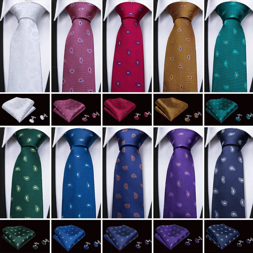 

2018 New Arrival 11 Colors Men's Tie For Men Silk Ties With Hanky Cufflinks Sets Tie For Men Paisley Necktie Gravata For Wedding
