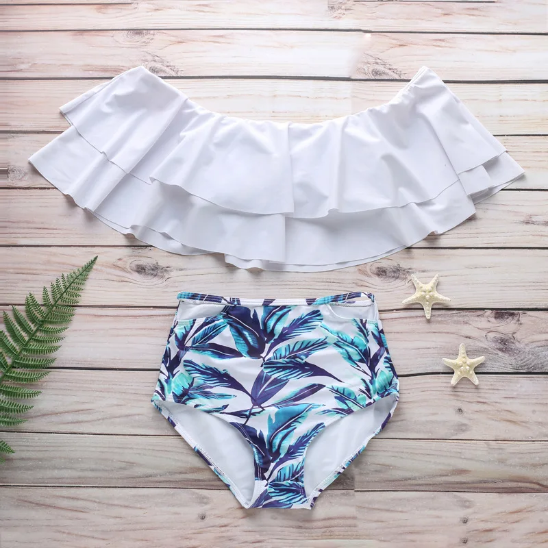 Бикини Высокая талия Купальник 2019 Новый рюшами Винтаж трусики для женщин
