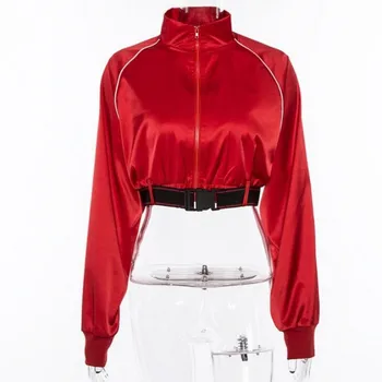 

Fashion 2020 Short Jacket Women Streetwear Red Stand Collar Sexy Cropped Coat Female Harajuku Long Sleeve Outwear Ladies Jackets