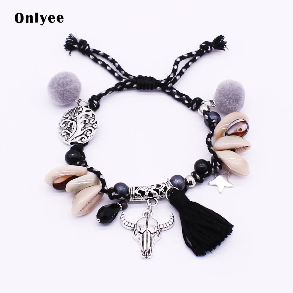 

Onlyee Boho Ethnic Bracelet Colorful Natural Shell Beads Tassel Charm Bracelets for Women Bohemia Handmade Adjustable Jewelry