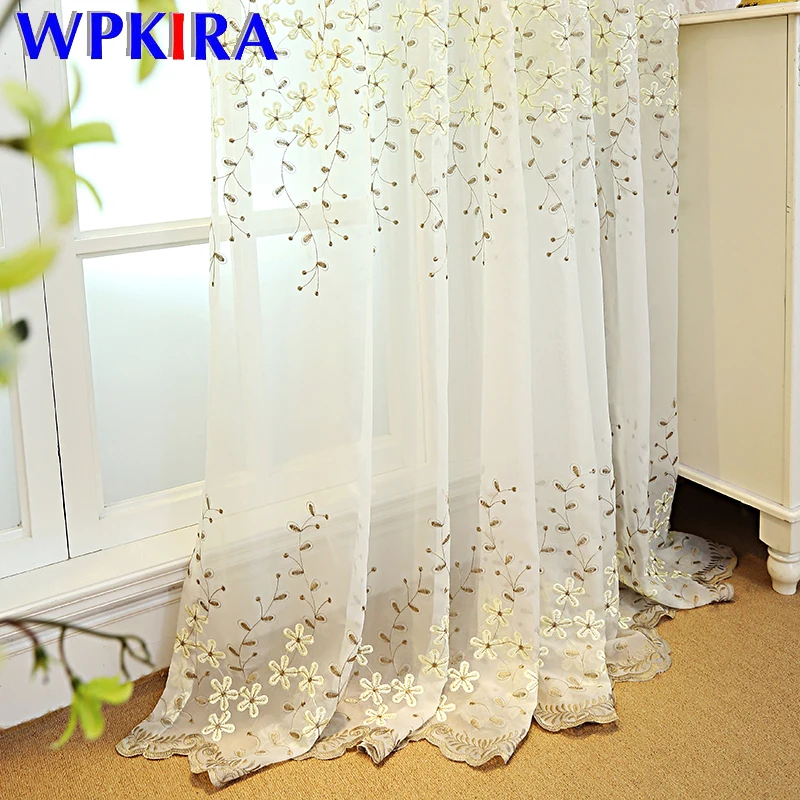 Fancy White Embroidered Floral Tulle Sheer Lace Curtain for Living Room