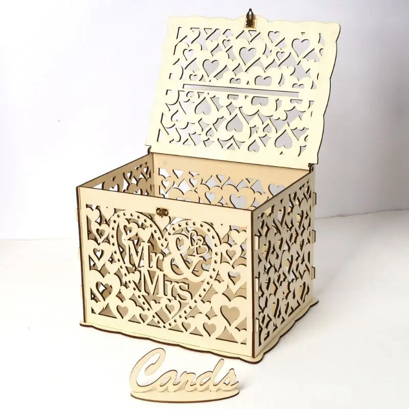 

DIY Wedding Gift Mr & Mrs Wooden Card Money Box Case With Lock Rustic Beautiful Party Favor Decoration Birthday Supplies