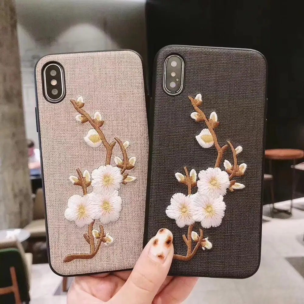 

For iphone 8 case Chinese style Embroidery flower Phone Case For iphone 6 6s 7 8 plus and iphone x xr xs max Cover