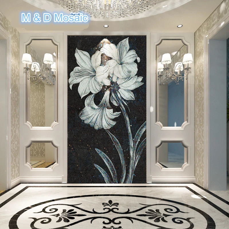 Hand Geschnitten Wandbild Glas Mosaik Fliesen Weiss Blume Glas Wand Fliesen Fur Wohnzimmer Hintergrund Wand Diele Bad Wall Mural Wall Tile Muralsflower Wall Mural Aliexpress