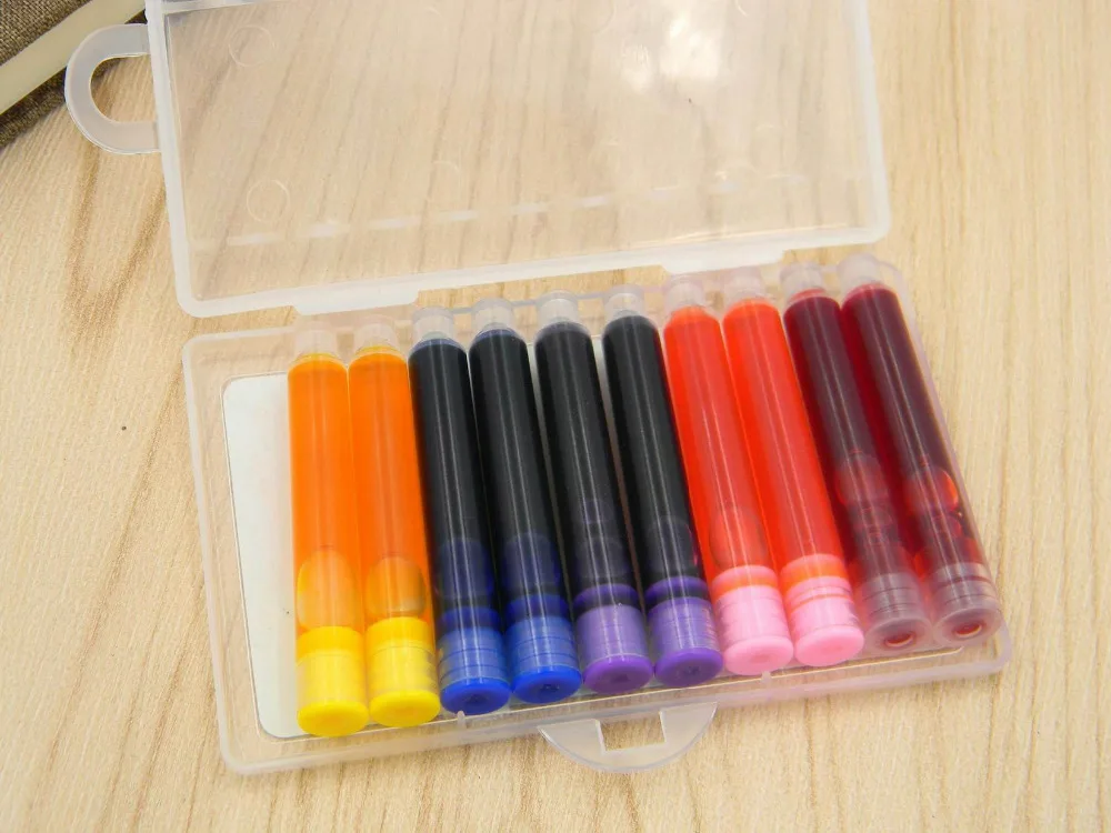 Коробка упаковка 10 шт цветная авторучка чернил Заправка конвертера насос 3,4 мм картриджи ручка заправка