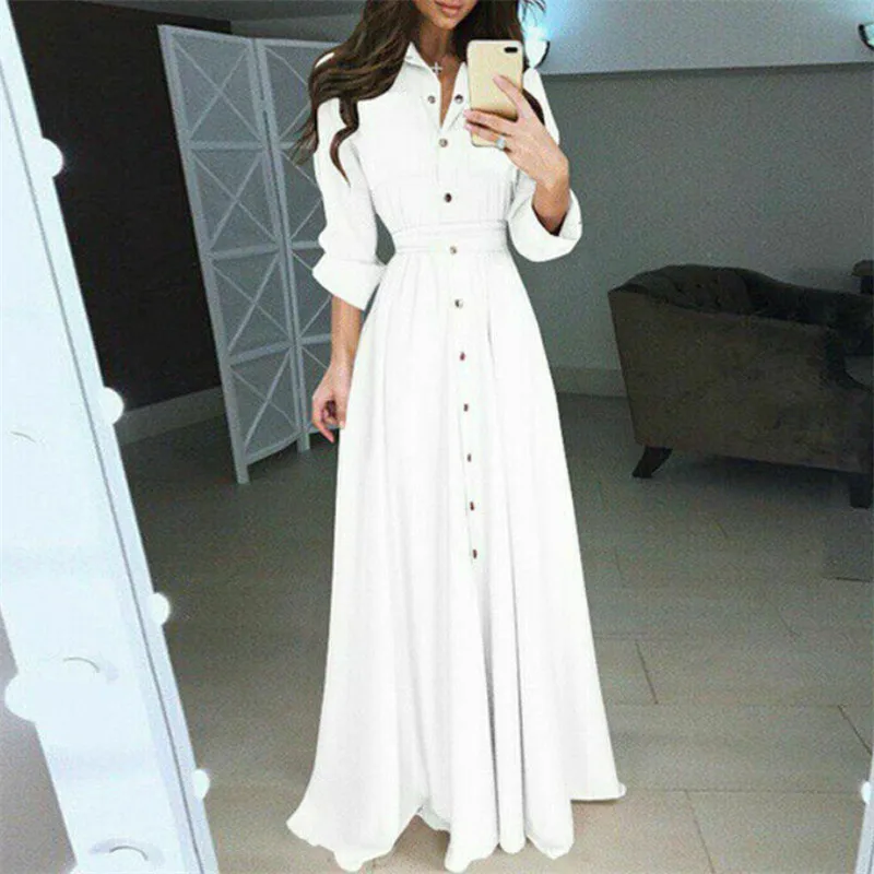 

Ladies Maxi Dress Spring Autumn Long Sleeve Boho Women Party Bodycon Maxi Dress Solid Color Woman's Clothing Plus Size Dresses
